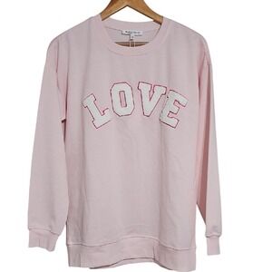 Workshop Pink Sweatshirt White LOVE Chenille Letters Valentine's Day Size S NWT